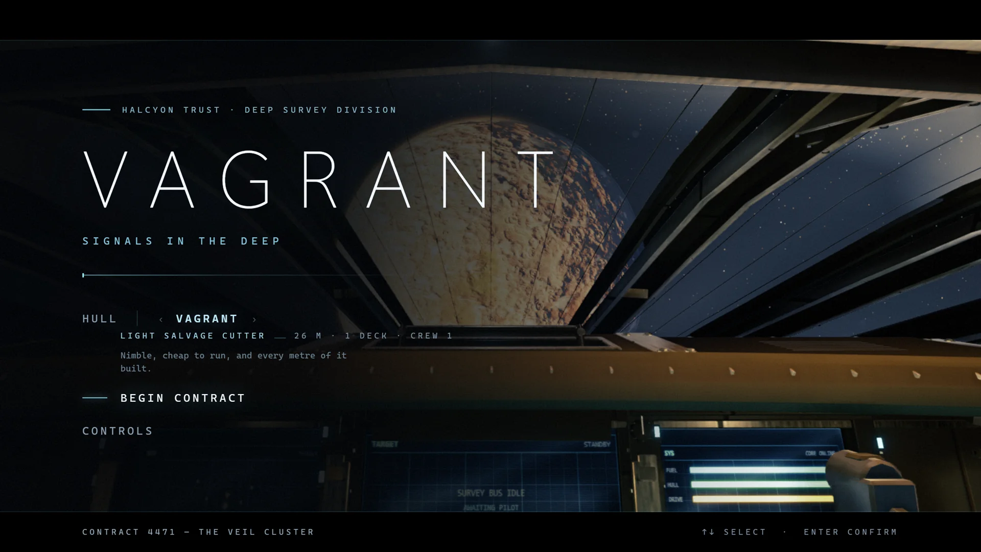 The Vagrant survey vessel above a planet